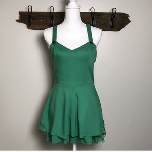 Free People Romper Lace Trim Criss Cross Straps